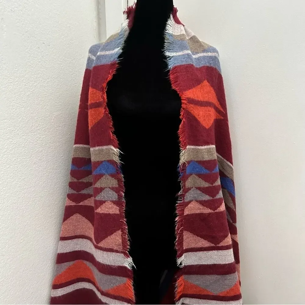 Southwestern Multicolored Cozy Wrap, Geometric Design, Perfect for Cool Nights